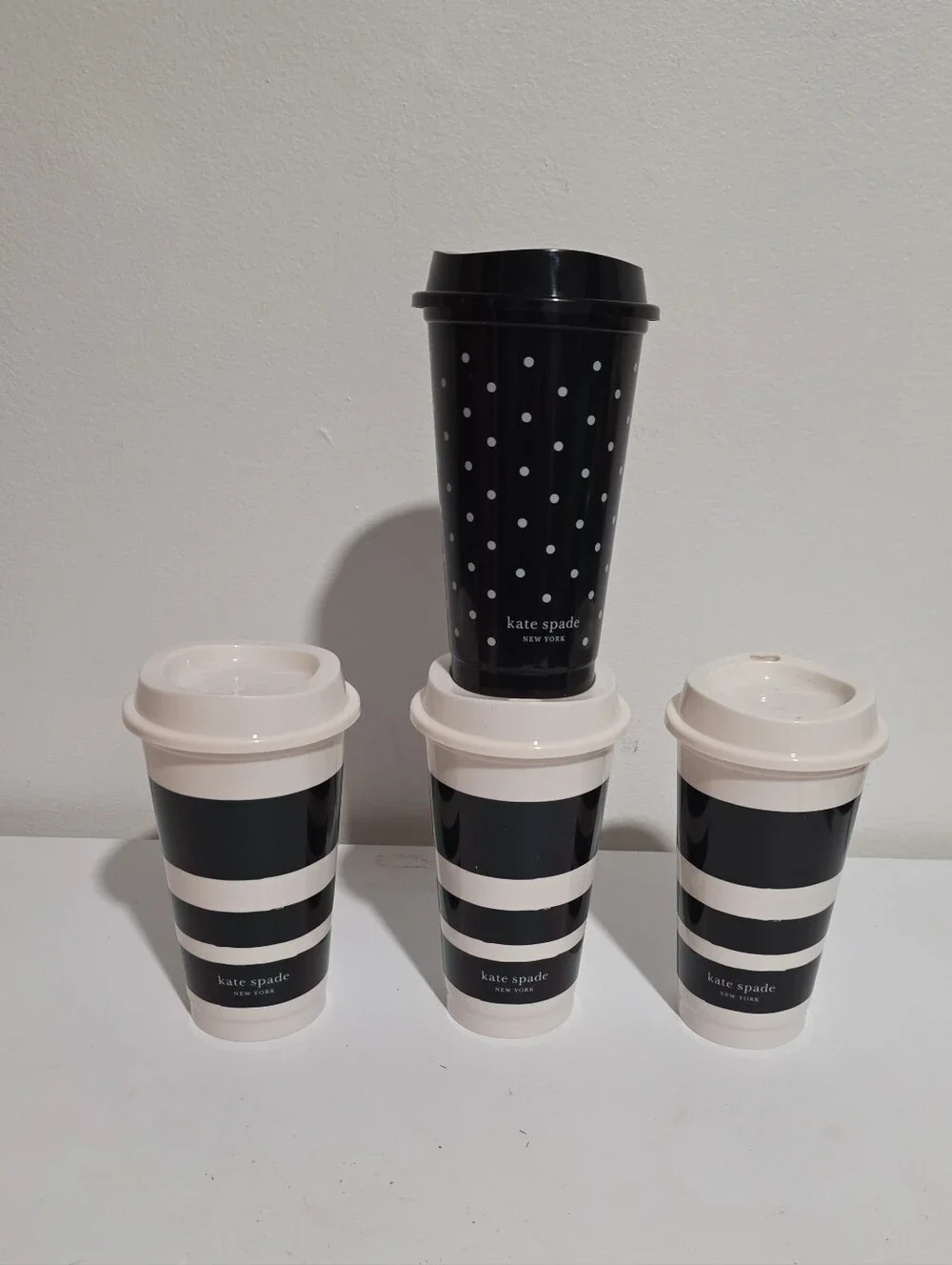 Kate Spade New York 16oz Reusable Travel Tumbler Cup Set of 4 Dots & Stripes B&W